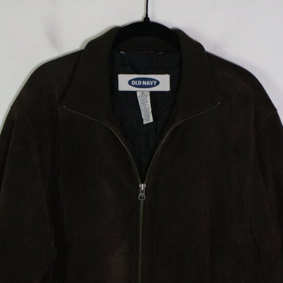 Vintage Y2K 2001 Old Navy Mens Chocolate Brown Suede Jacket Large Bomber Grunge - Picture 2 of 9